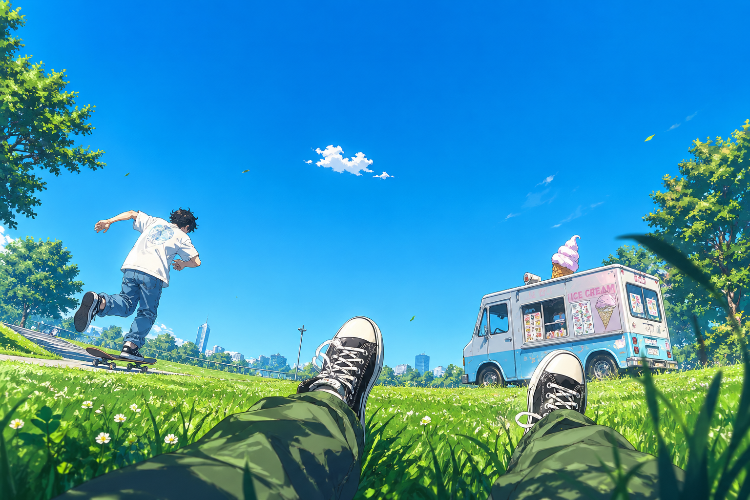 Lying in the grass, looking at the sky